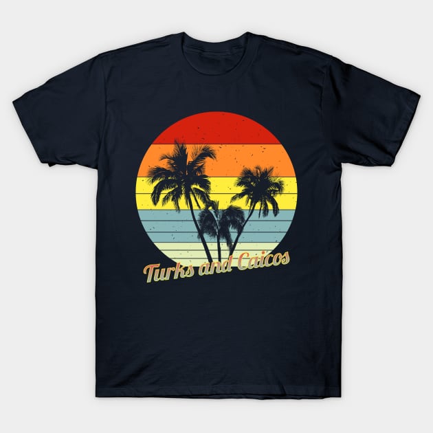 Turks and Caicos Retro Tropical Palm Trees Vacation T-Shirt by macdonaldcreativestudios